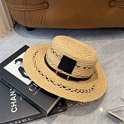 Fortok Loewe Woven Raffia Boater Hat Black Leather Band - 4