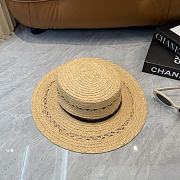 Fortok Loewe Woven Raffia Boater Hat Black Leather Band - 3
