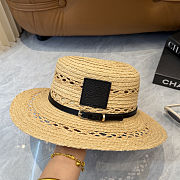Fortok Loewe Woven Raffia Boater Hat Black Leather Band - 2
