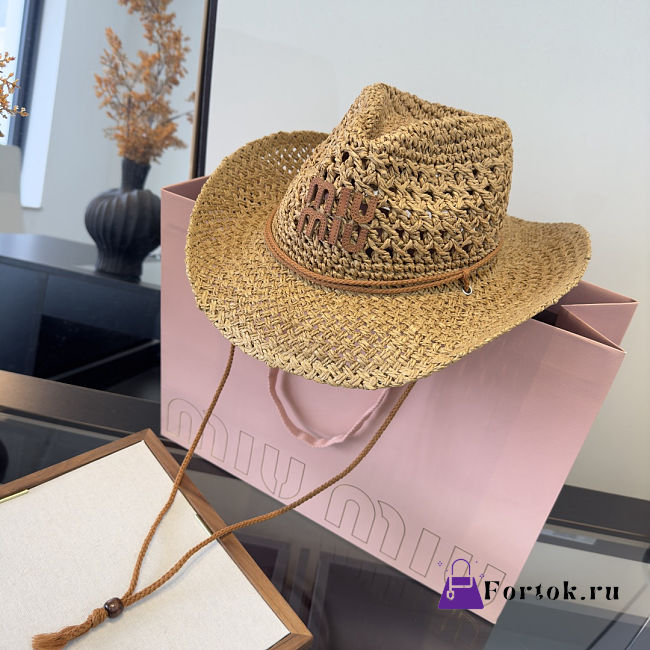 Fortok Miu Miu Woven Straw Cowboy-style Sun Hat - 1