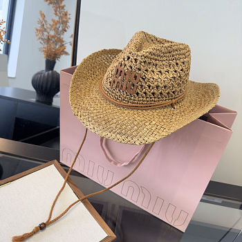 Fortok Miu Miu Woven Straw Cowboy-style Sun Hat