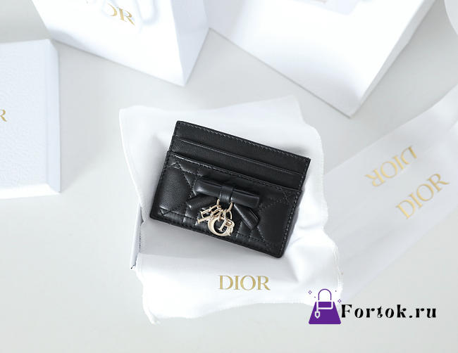 Fortok Dior Cannage Lambskin Lady Dior Freesia Card Holder Black 10.5x8x0.5cm - 1