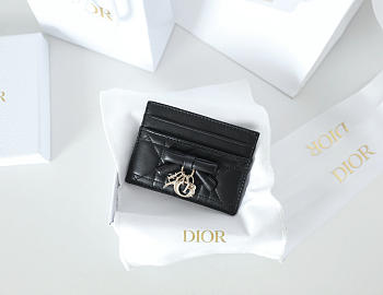 Fortok Dior Cannage Lambskin Lady Dior Freesia Card Holder Black 10.5x8x0.5cm