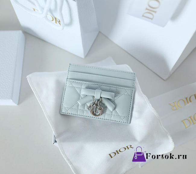 Fortok Dior Cannage Lambskin Lady Dior Freesia Card Holder Light Blue 10.5x8x0.5cm - 1