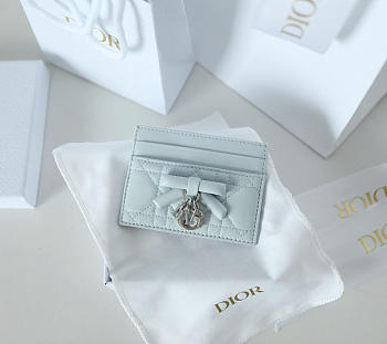 Fortok Dior Cannage Lambskin Lady Dior Freesia Card Holder Light Blue 10.5x8x0.5cm