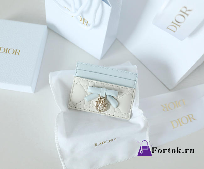 Fortok Dior Cannage Lambskin Lady Dior Freesia Card Holder Light Blue/ White 10.5x8x0.5cm - 1