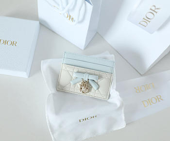 Fortok Dior Cannage Lambskin Lady Dior Freesia Card Holder Light Blue/ White 10.5x8x0.5cm