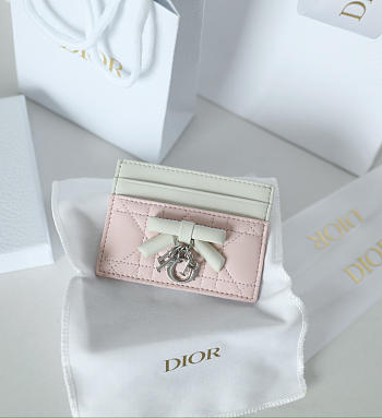 Fortok Dior Cannage Lambskin Lady Dior Freesia Card Holder Light Pink/White 10.5x8x0.5cm