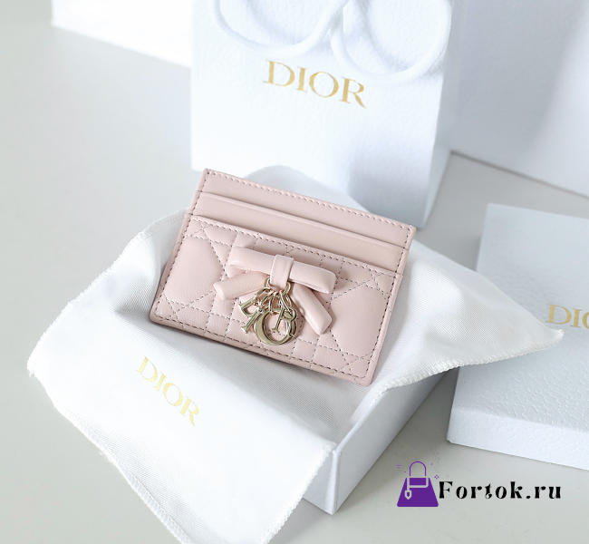 Fortok Dior Cannage Lambskin Lady Dior Freesia Card Holder Pink 10.5x8x0.5cm - 1