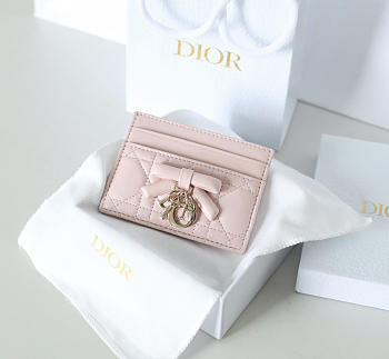 Fortok Dior Cannage Lambskin Lady Dior Freesia Card Holder Pink 10.5x8x0.5cm