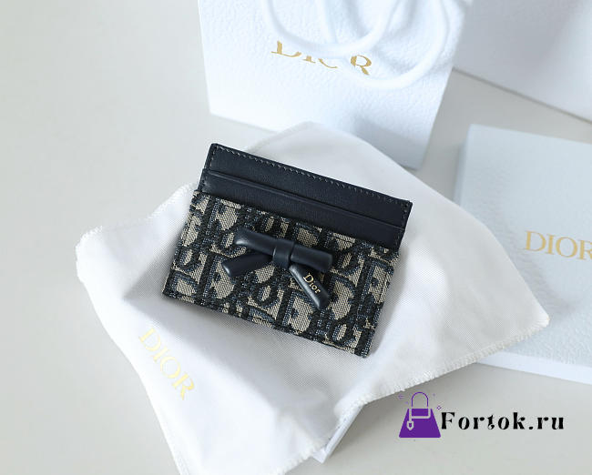 Fortok Dior Oblique Jacquard Lady Dior Freesia Card Holder Black 10.5x8x0.5cm - 1