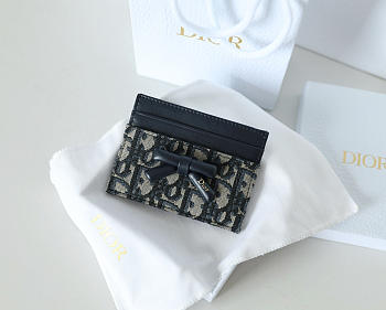 Fortok Dior Oblique Jacquard Lady Dior Freesia Card Holder Black 10.5x8x0.5cm