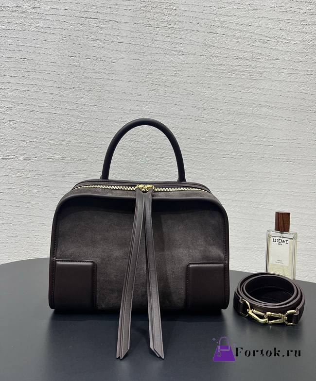 Fortok Loewe Small Amazona 180 Bag Suede and Leather Chocolate Brown 24✕18.5*10cm - 1