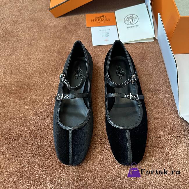 Fortok Hermès Lilia Ballet Flats Black Suede - 1
