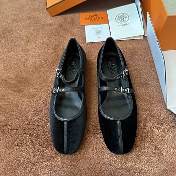 Fortok Hermès Lilia Ballet Flats Black Suede