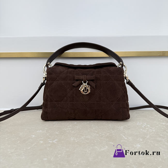 Fortok Dior Adiorable Top Handle Mini Bag Dark Chocolate Brown Suede-Effect Calfskin 22.5 x 13 x 9cm - 1