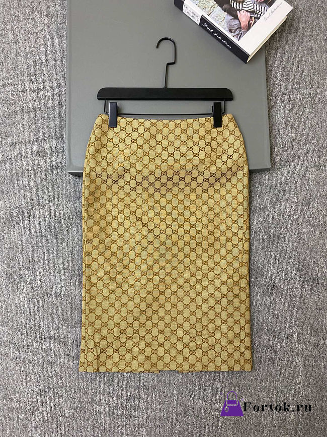 Fortok Gucci Sand-colored GG Cotton Canvas Midi Skirt  - 1