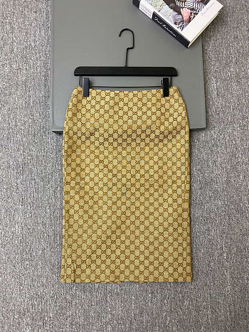 Fortok Gucci Sand-colored GG Cotton Canvas Midi Skirt 
