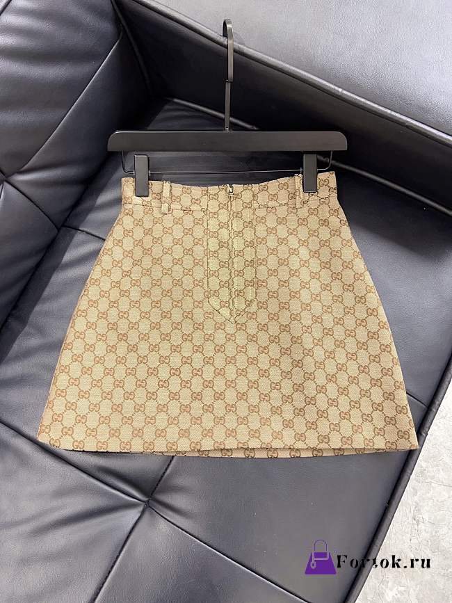 Fortok Gucci Sand-colored GG Cotton Canvas Mini Skirt  - 1
