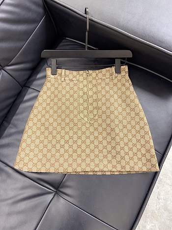 Fortok Gucci Sand-colored GG Cotton Canvas Mini Skirt 