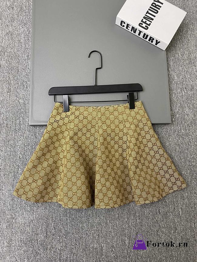 Fortok Gucci Sand-colored GG Cotton Canvas Flounced Skirt - 1