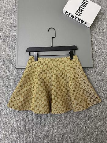 Fortok Gucci Sand-colored GG Cotton Canvas Flounced Skirt