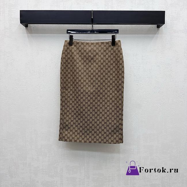 Fortok Gucci Dark Brown GG Cotton Canvas Midi Skirt - 1