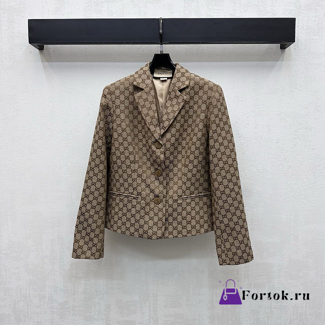 Fortok Gucci GG Canvas Tailored Jacket Dark Brown - 1