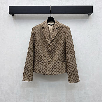 Fortok Gucci GG Canvas Tailored Jacket Dark Brown