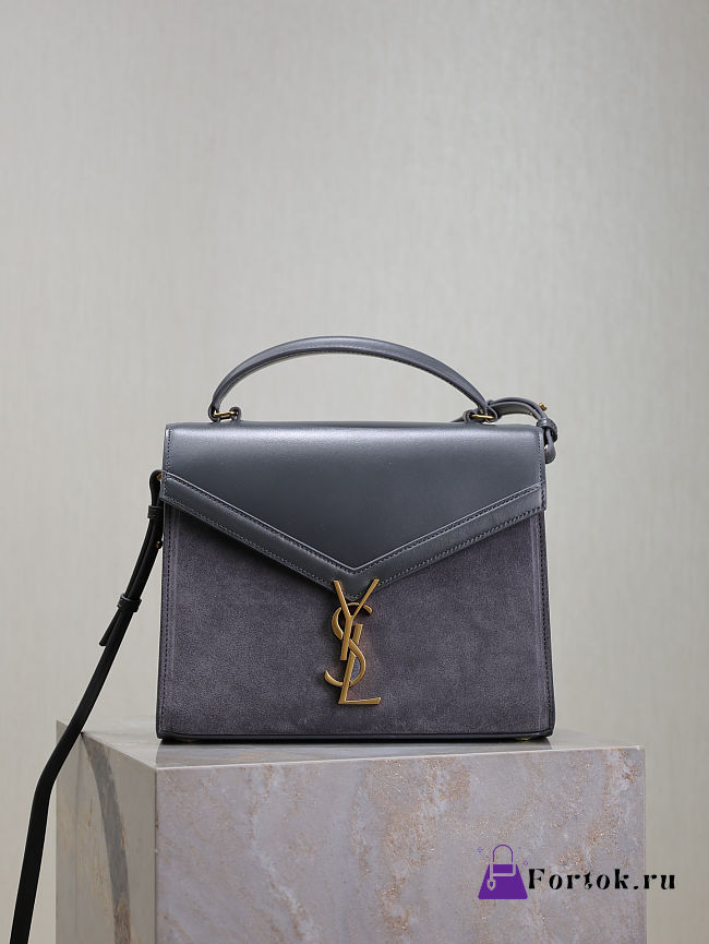 Fortok Saint Laurent Cassandra Top-handle Bag Grey Leather and Suede 24.5×20×11.5cm - 1