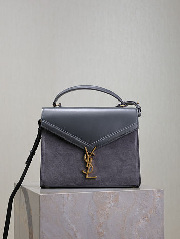 Fortok Saint Laurent Cassandra Top-handle Bag Grey Leather and Suede 24.5×20×11.5cm