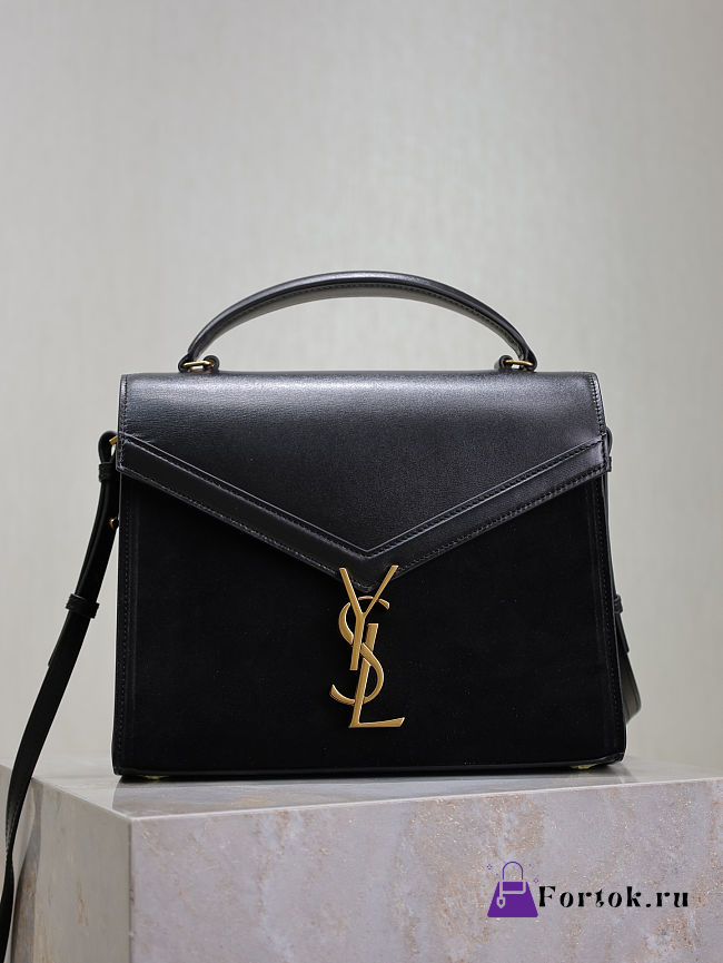 Fortok Saint Laurent Cassandra Top-handle Bag Black Leather and Suede 24.5×20×11.5cm - 1