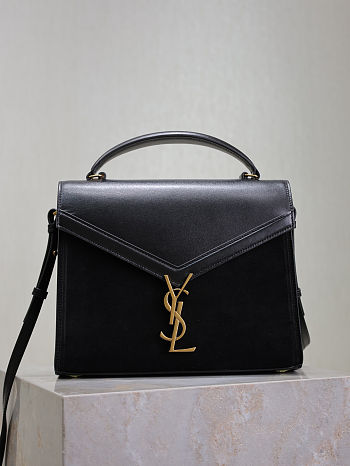 Fortok Saint Laurent Cassandra Top-handle Bag Black Leather and Suede 24.5×20×11.5cm