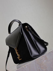 Fortok Saint Laurent Cassandra Top-handle Bag Black Leather and Suede 24.5×20×11.5cm - 4