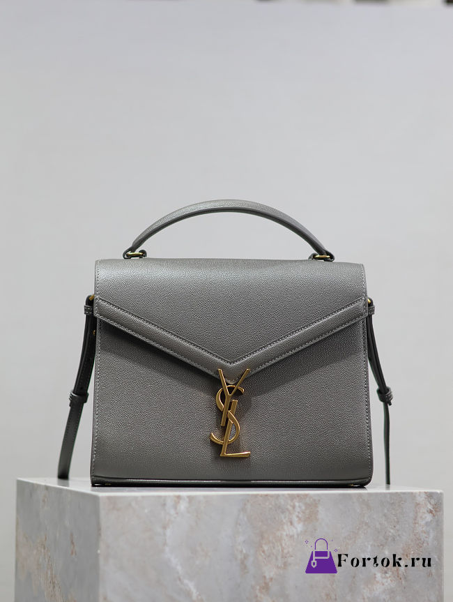 Fortok Saint Laurent Cassandra Top-handle Bag Grey Grained Leather 24.5×20×11.5cm - 1