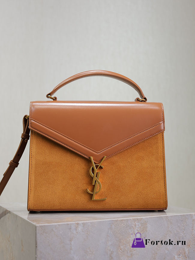Fortok Saint Laurent Cassandra Top-handle Bag Brown Leather and Suede 24.5×20×11.5cm - 1