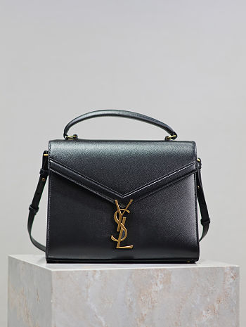 Fortok Saint Laurent Cassandra Top-handle Bag Black Grained Leather 24.5×20×11.5cm