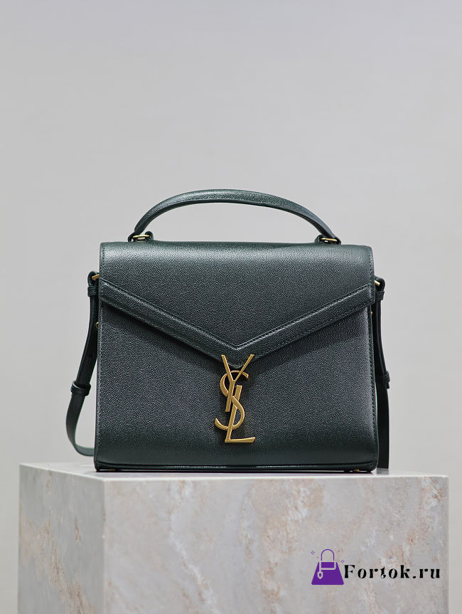 Fortok Saint Laurent Cassandra Top-handle Bag Dark Green Grained Leather 24.5×20×11.5cm - 1