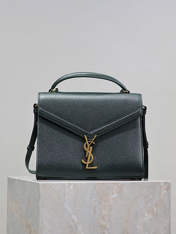 Fortok Saint Laurent Cassandra Top-handle Bag Dark Green Grained Leather 24.5×20×11.5cm