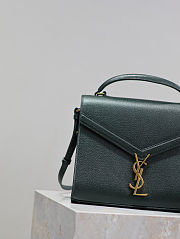 Fortok Saint Laurent Cassandra Top-handle Bag Dark Green Grained Leather 24.5×20×11.5cm - 3