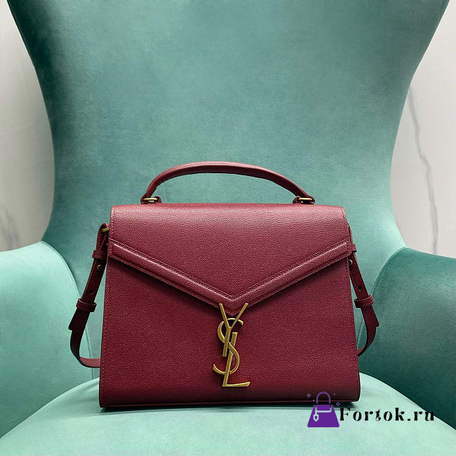 Fortok Saint Laurent Cassandra Top-handle Bag Burgundy Grained Leather 24.5×20×11.5cm - 1