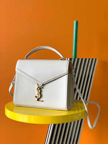 Fortok Saint Laurent Cassandra Top-handle Bag White Grained Leather 24.5×20×11.5cm