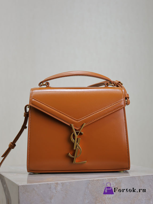 Fortok Saint Laurent Cassandra Top-handle Bag Brown Smooth Leather 20×16×7.5cm - 1