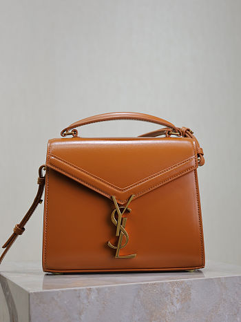 Fortok Saint Laurent Cassandra Top-handle Bag Brown Smooth Leather 20×16×7.5cm