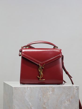 Fortok Saint Laurent Cassandra Top-handle Bag Red Smooth Leather 20×16×7.5cm