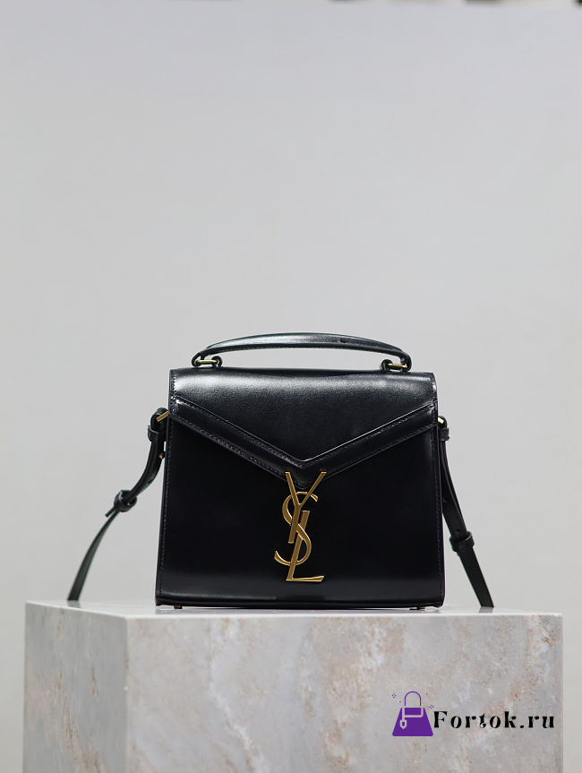 Fortok Saint Laurent Cassandra Top-handle Bag Black Smooth Leather 20×16×7.5cm - 1
