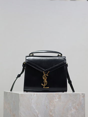 Fortok Saint Laurent Cassandra Top-handle Bag Black Smooth Leather 20×16×7.5cm