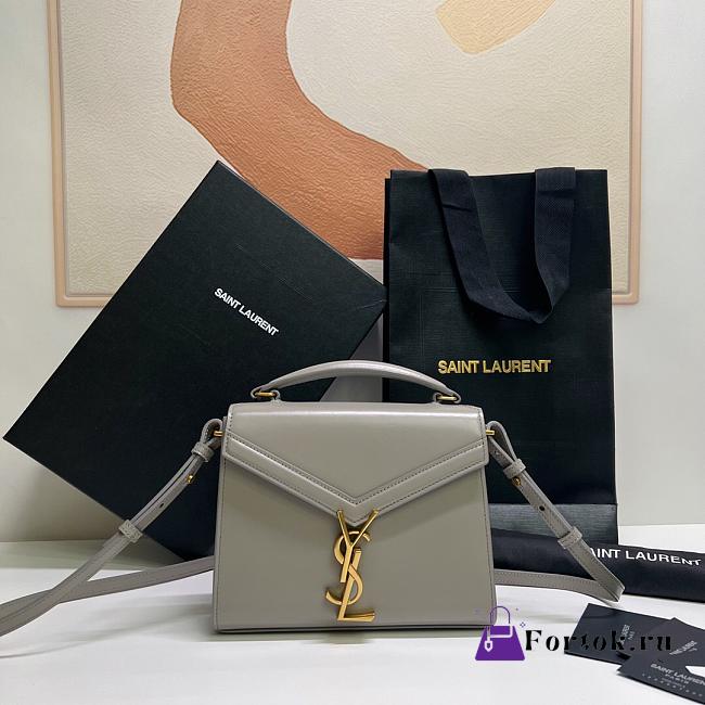Fortok Saint Laurent Cassandra Top-handle Bag Grey Smooth Leather 20×16×7.5cm - 1