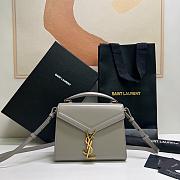 Fortok Saint Laurent Cassandra Top-handle Bag Grey Smooth Leather 20×16×7.5cm - 1