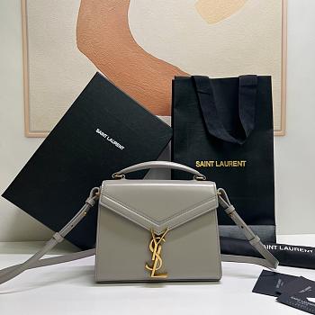 Fortok Saint Laurent Cassandra Top-handle Bag Grey Smooth Leather 20×16×7.5cm